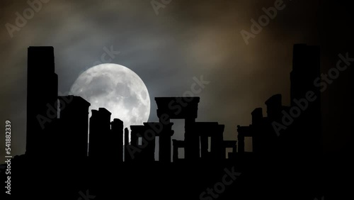 Persia Ancient Persepolis, Time Lapse by Night with Full Moon, Unesco Site in Iran photo