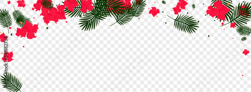 Pink Leaves Background Transparent Vector. Hibiscus Hawaii Frame. Green Plant. Wrapping Card. Light Green Color Pattern.