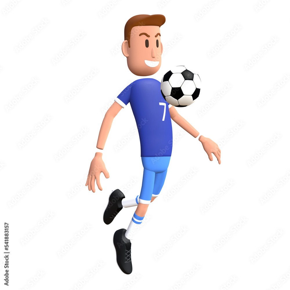 Soccer player 3D character. Football player receive the ball 
