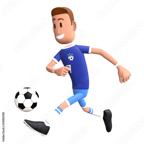 Soccer player 3D character. Football player kick the ball  © AndriGraphic