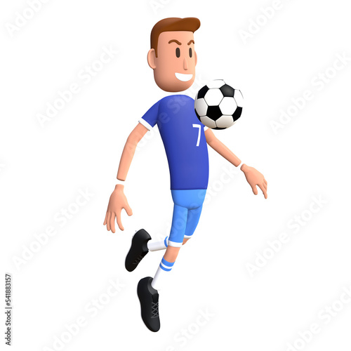 Soccer player 3D character. Football player receive the ball 