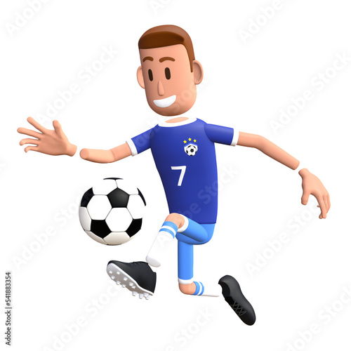 Fototapeta Naklejka Na Ścianę i Meble -  Soccer player 3D character. Football player kick the ball 