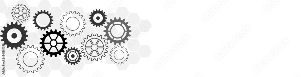 Website header or banner design with cogs and gear wheel mechanisms Website header or banner design with cogs and gear wheel mechanisms