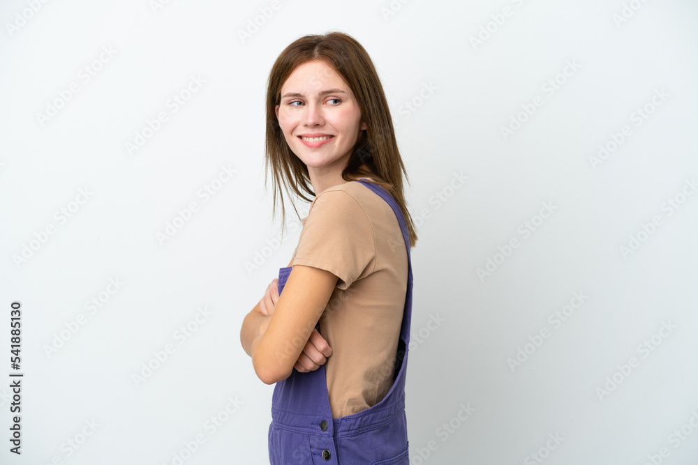 Young English woman isolated on white background looking to the side and smiling Young English woman isolated on white background looking to the side and smiling