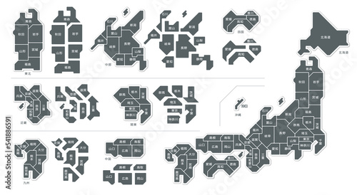 日本地図　都道府県　県名　シンプル　イラスト