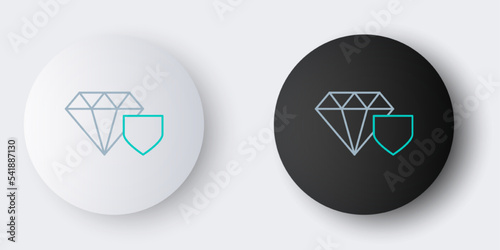 Line Diamond with shield icon isolated on grey background. Jewelry insurance concept. Security, safety, protection, protect concept. Colorful outline concept. Vector