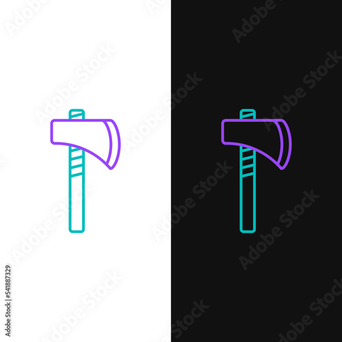 Line Native american tomahawk axe icon isolated on white and black background. Colorful outline concept. Vector