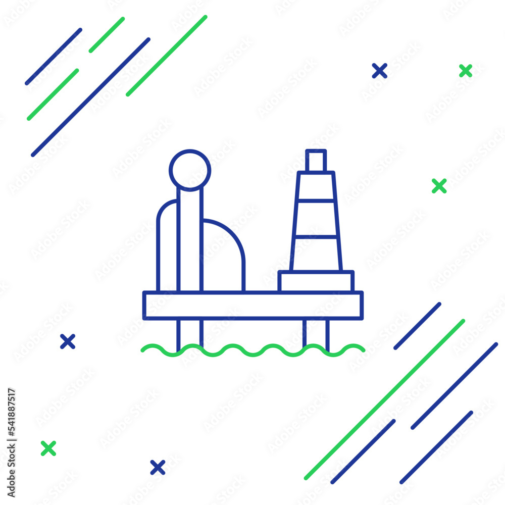 Line Oil platform in the sea icon isolated on white background. Drilling rig at sea. Oil platform, gas fuel, industry offshore. Colorful outline concept. Vector