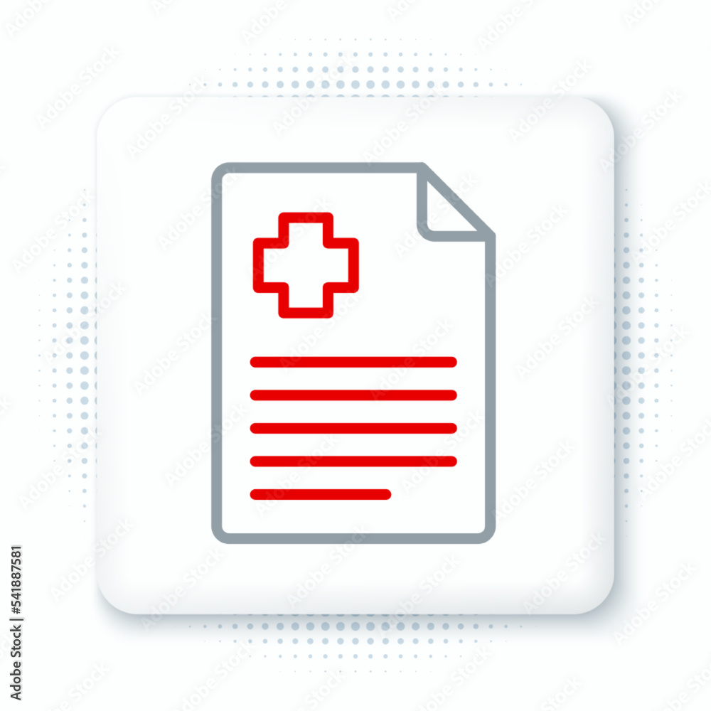 Fototapeta premium Line Medical clipboard with clinical record icon isolated on white background. Prescription, medical check marks report. Colorful outline concept. Vector