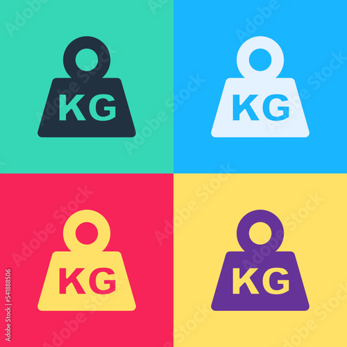 Pop art Weight icon isolated on color background. Kilogram weight block for weight lifting and scale. Mass symbol. Vector