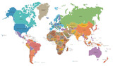 世界地図　色分け　国名　ベクター　イラスト