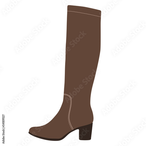 Brown High Leather Boot, high heel boot. Vector flat illustration isolated on white