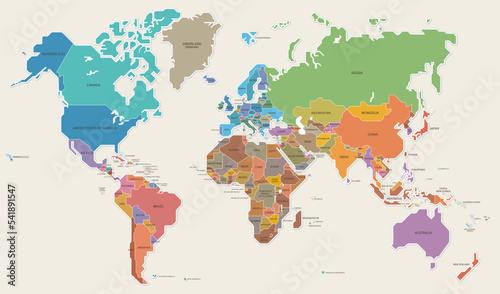 世界地図 色分け 国名 ベクター イラスト