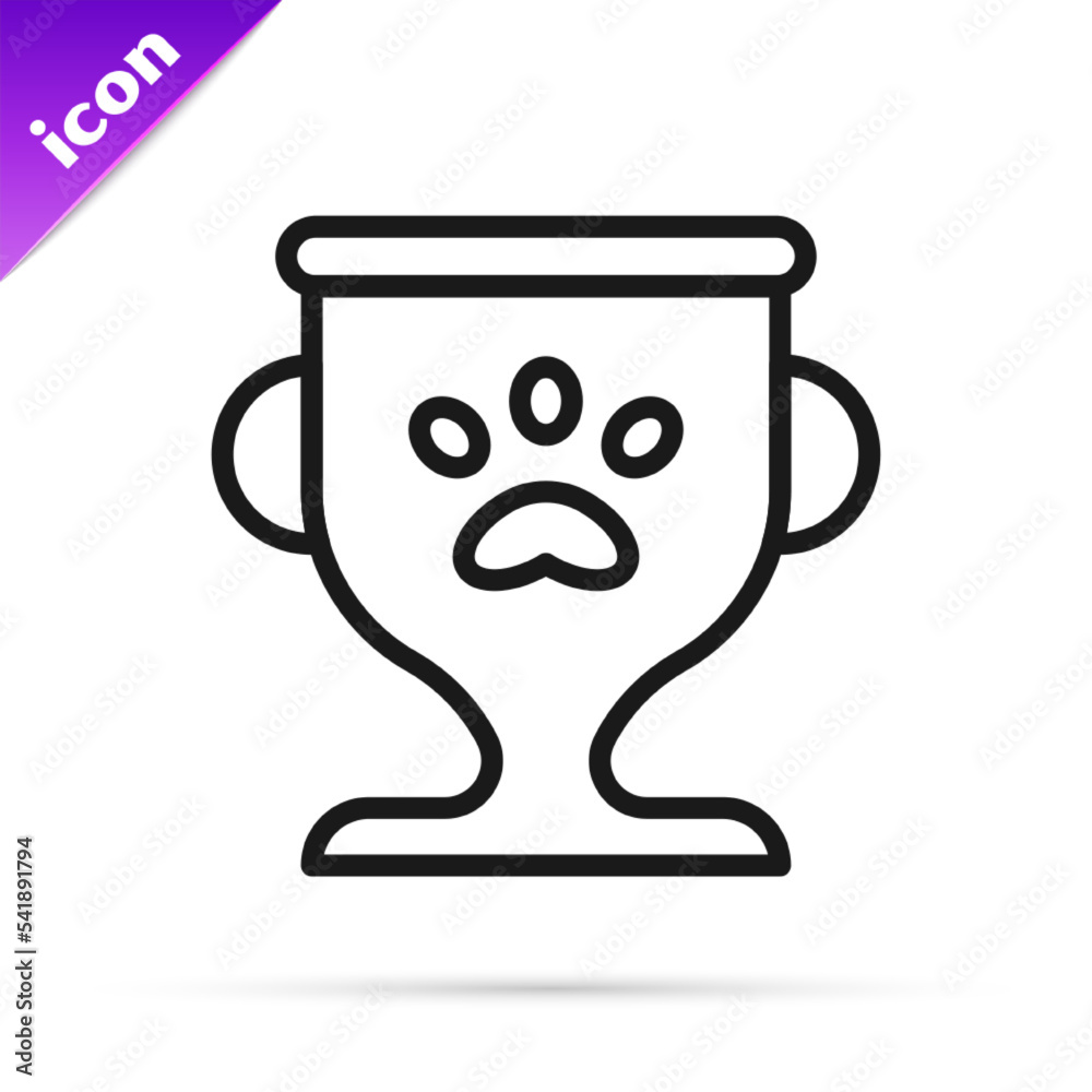 Black line Pet award symbol icon isolated on white background. Medal with dog footprint as pets exhibition winner concept. Vector Black line Pet award symbol icon isolated on white background. Medal with dog footprint as pets exhibition winner concept. Vector