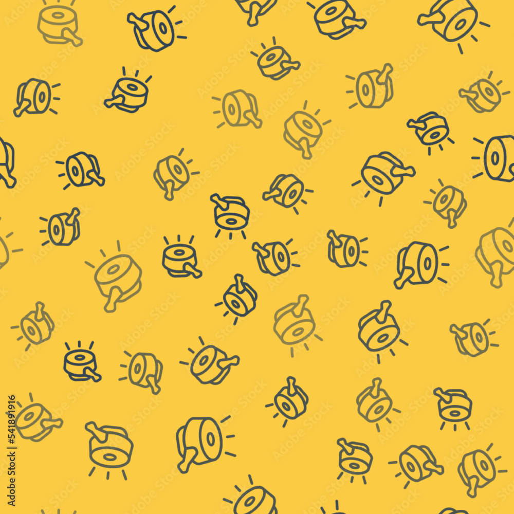 Blue line Bicycle bell icon isolated seamless pattern on yellow background. Vector Blue line Bicycle bell icon isolated seamless pattern on yellow background. Vector