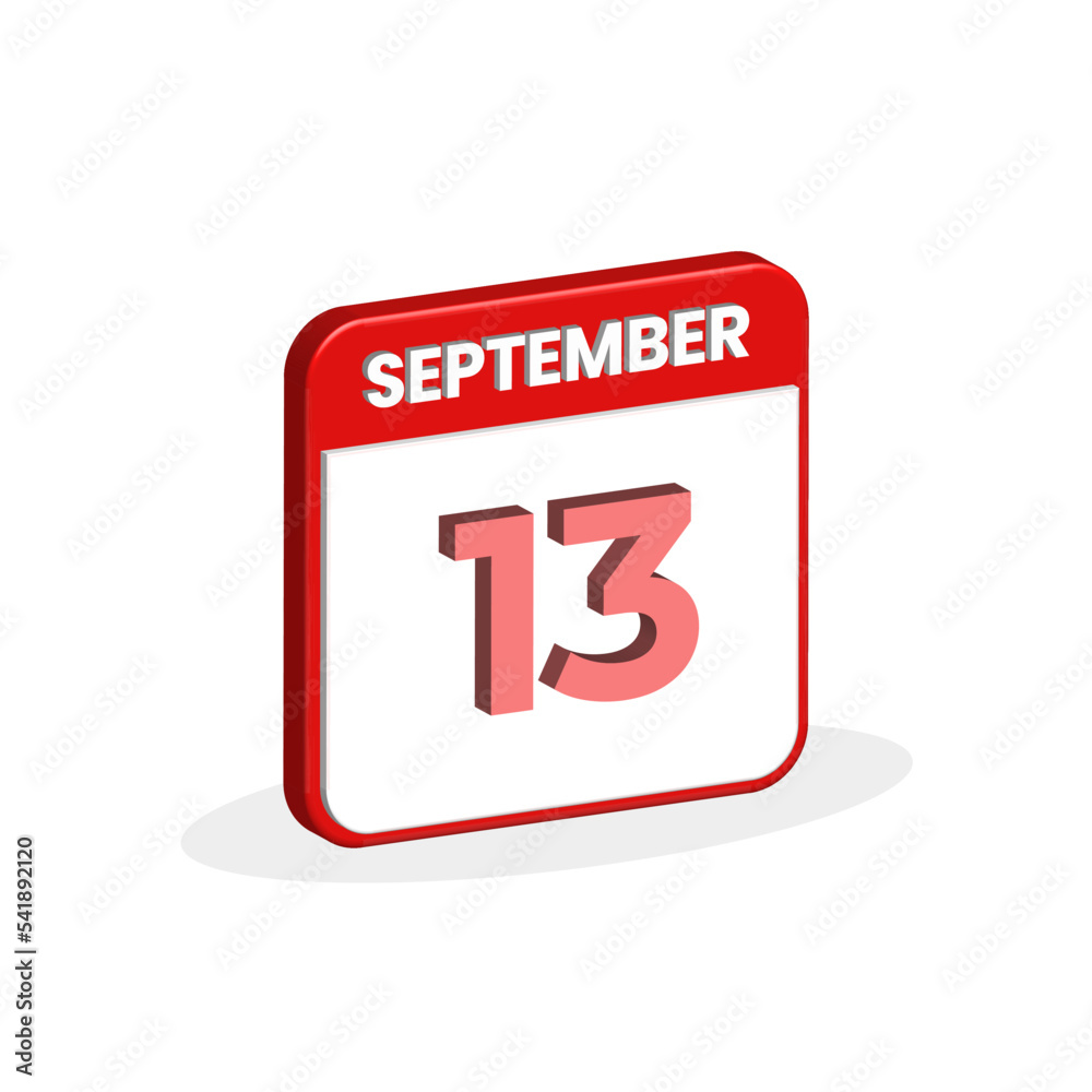 13th September Calendar 3D Icon 3D September 13 Calendar Date Month