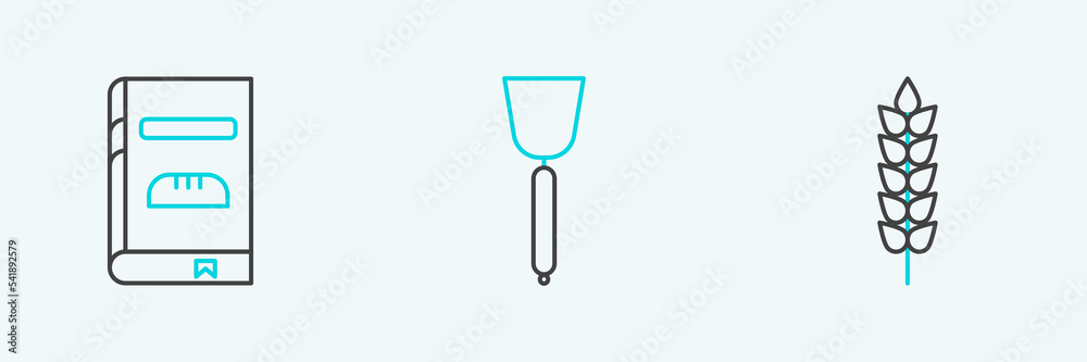 Set line Cereals with rice, wheat, corn, oats, rye, Cookbook and Spatula icon. Vector Set line Cereals with rice, wheat, corn, oats, rye, Cookbook and Spatula icon. Vector