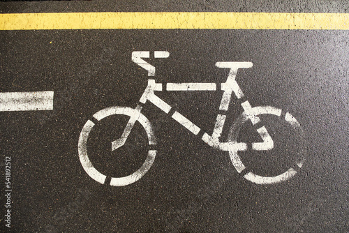 Road markings on the bike path. Bike path in the city
