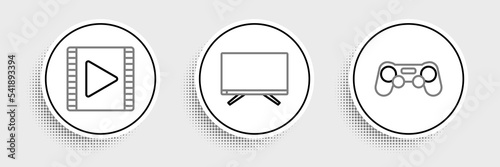 Fotótapéta Set line Gamepad, Play Video and Smart Tv icon. Vector