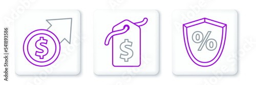 Set line Loan percent, Financial growth and coin and Price tag with dollar icon. Vector