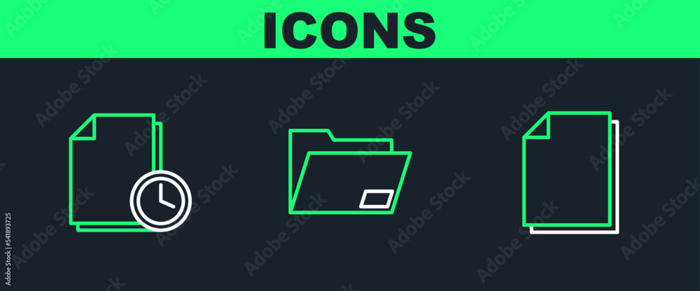 Set line Document, with clock and folder icon. Vector Stock Vector ...