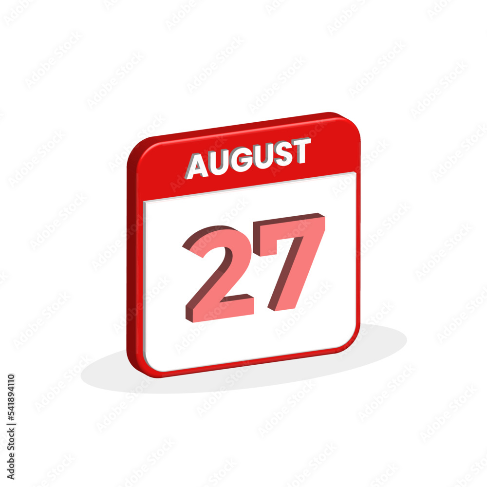 27th August calendar 3D icon 3D August 27 calendar Date Month icon