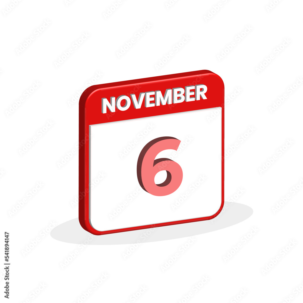 6th November calendar 3D icon 3D November 6 calendar Date Month icon