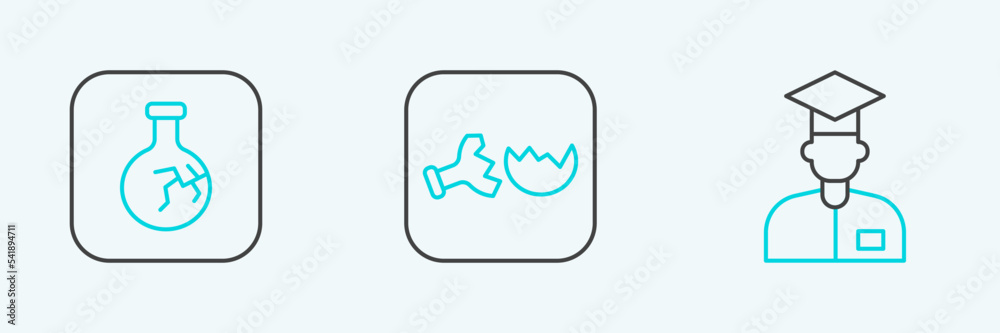 Set line Laboratory assistant, Cracked flask and Broken icon. Vector