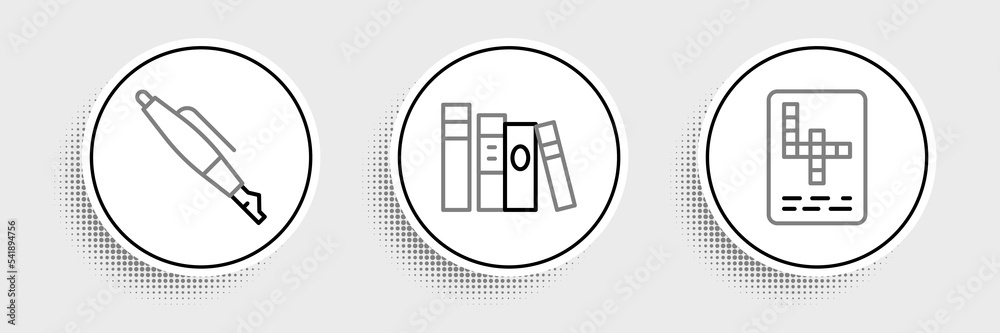 Set line Crossword Fountain pen nib and Book icon Vector Stock Vector Set line Crossword Fountain pen nib and Book icon Vector Stock Vector