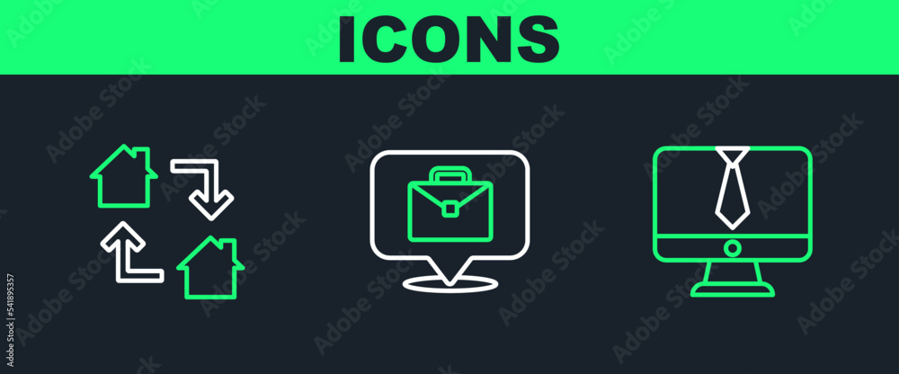 Set line Video chat conference, Online working and icon. Vector Set line Video chat conference, Online working and icon. Vector