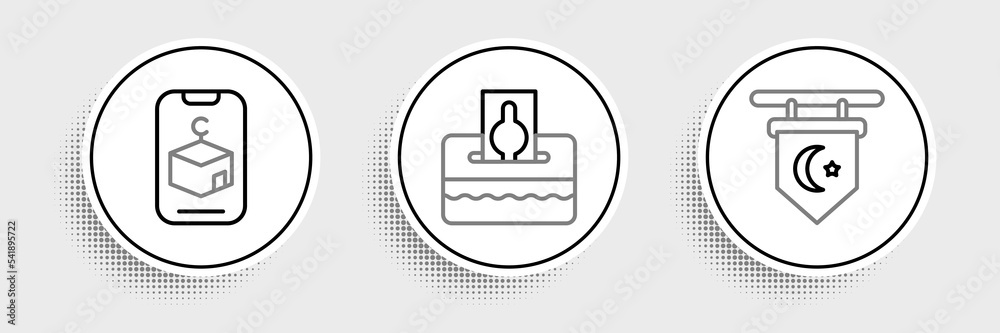 Set line Star and crescent, and Donate or pay your zakat icon. Vector Set line Star and crescent, and Donate or pay your zakat icon. Vector