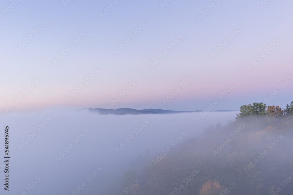 View over the lake Edersee with inversion weather condition