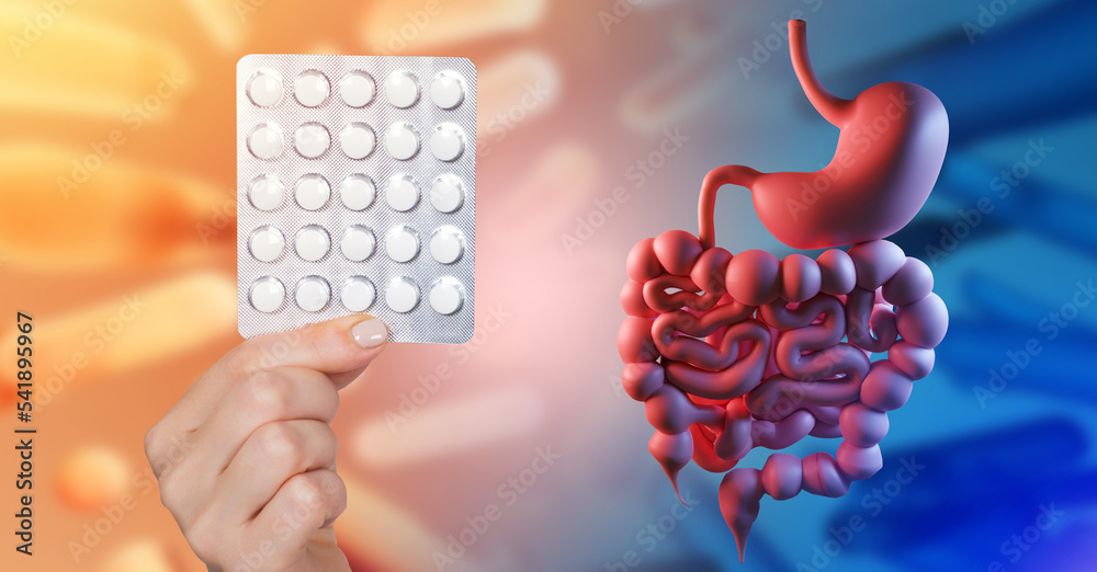 Stockfoto Tablets for stomach. Antibiotics for treatment of gastritis