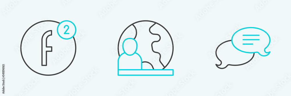 Set line Speech bubble chat, Create account and World news icon. Vector Set line Speech bubble chat, Create account and World news icon. Vector