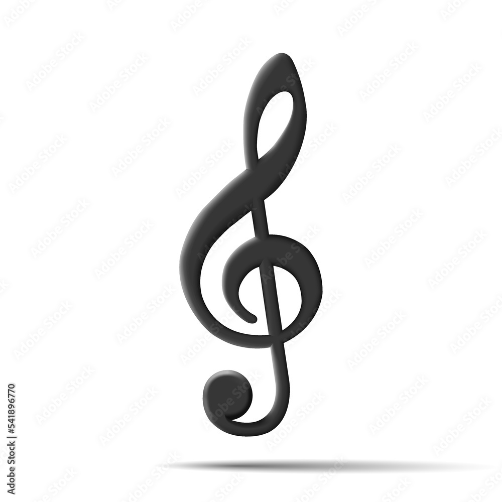 3d icon of treble clef, black volume isolated sign 3d icon of treble clef, black volume isolated sign