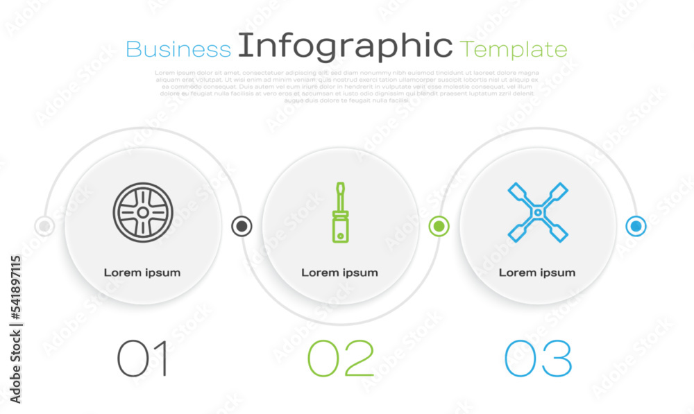 Set line Alloy wheel, Screwdriver and Wheel wrench. Business infographic template. Vector Set line Alloy wheel, Screwdriver and Wheel wrench. Business infographic template. Vector