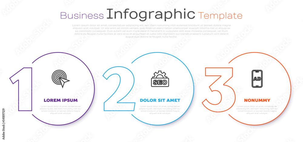 Set line Target, SEO optimization and Advertising. Business infographic template. Vector Set line Target, SEO optimization and Advertising. Business infographic template. Vector