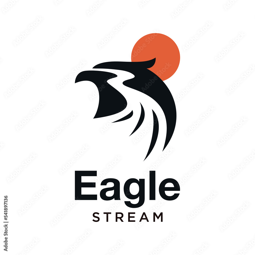 Fototapeta premium Eagle Stream River With Beautiful Sunset Logo Concept Simple Design Vector