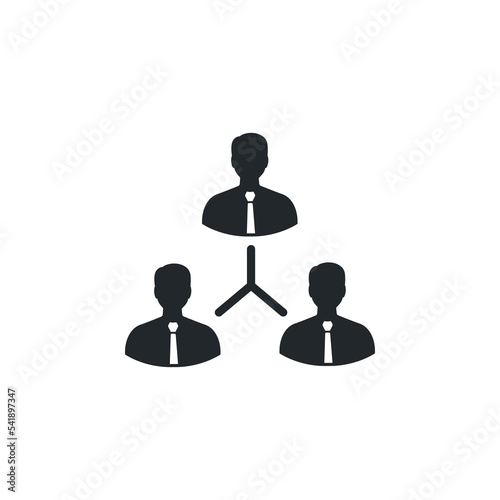 flat vector image isolated on white background, icon of business people connected by lines, business connections