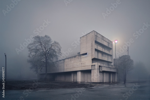 Brutalist building in the winter morning