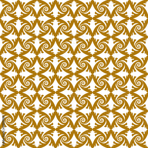 Seamless background image of vintage gold feather spiral repeat pattern.