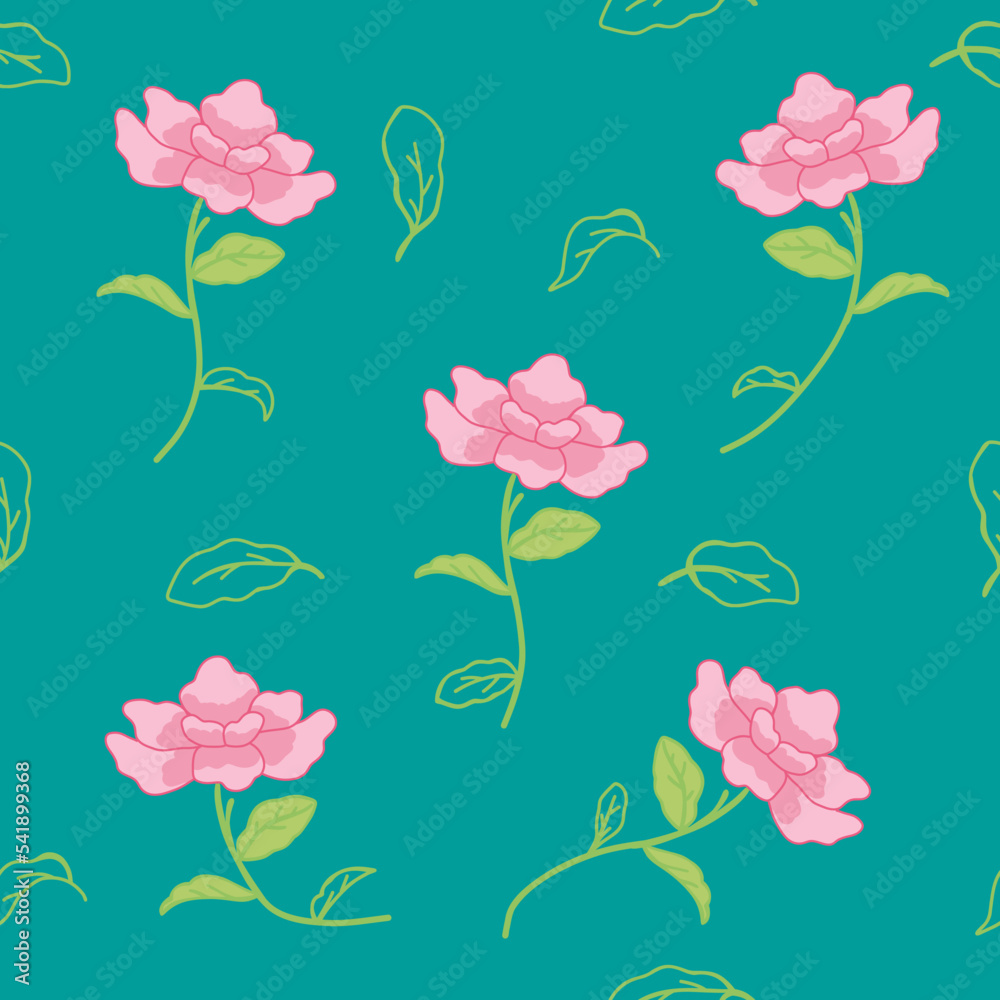 Pink small flower Chinese style seamless pattern green background vector illustration design	