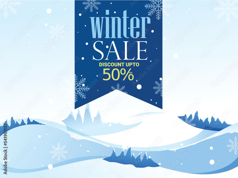  Winter  sale discount banner with  snowflakes and snow Vector illustration .