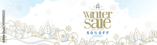  Winter  sale discount banner with  snowflakes and snow Vector illustration .