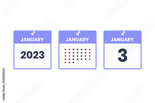 January 3 calendar design icon. 2023 calendar schedule, appointment, important date concept