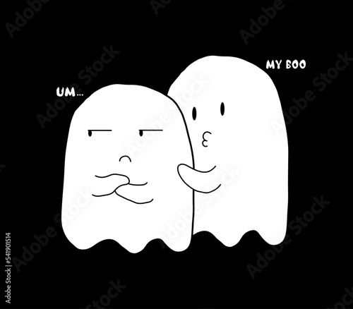 scary halloween ghost, Cartoon white couple ghost showing love at Halloween night. Vector drawing idea for sticker idea, t-shirt, print, decoration and website.