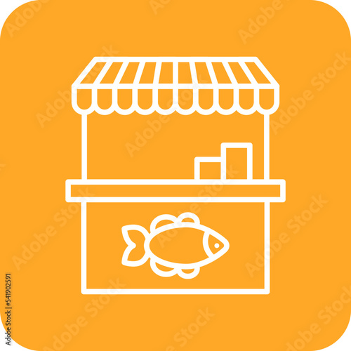 Fish Market Line Round Corner Background Icon