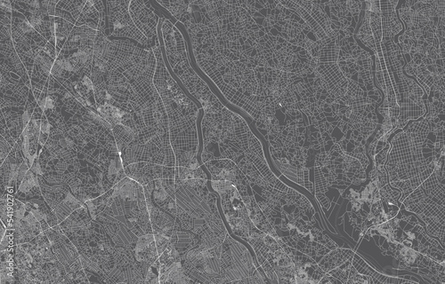 japan city map. vector illustration with black background, white outline, scene with japan city, town, road, street, map urban, location, landmark, transportation. design for print, poster, wallpaper.