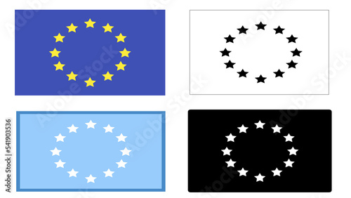 The Flag of Europe. Circle of 12 stars on blue and black background. illustration.