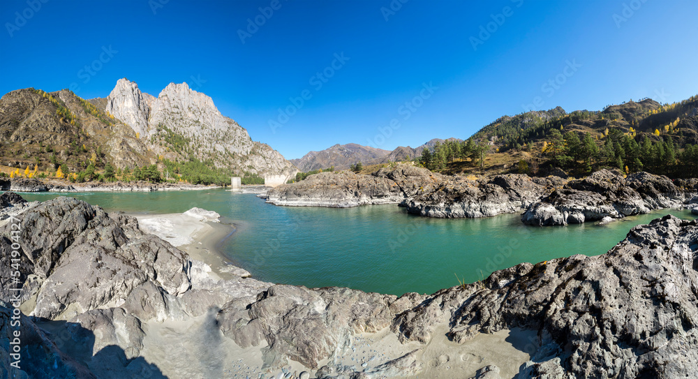 View of river Katun and Altay mountains i